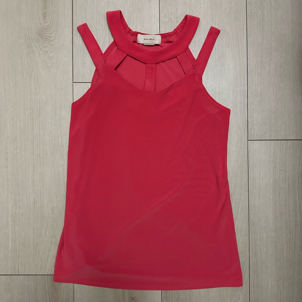 Diana Belle Sleeveless Keyhole Cut-Out Halter Neck Dark Coral Pink Top - Size S